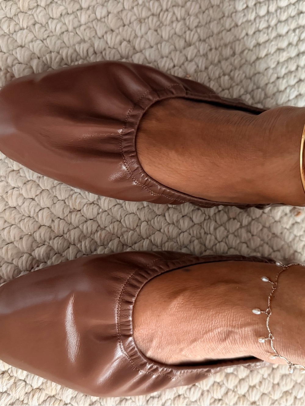 NWT Fendi Brown Leather Elastic-Top Ballet Flats - Picture 10 of 12